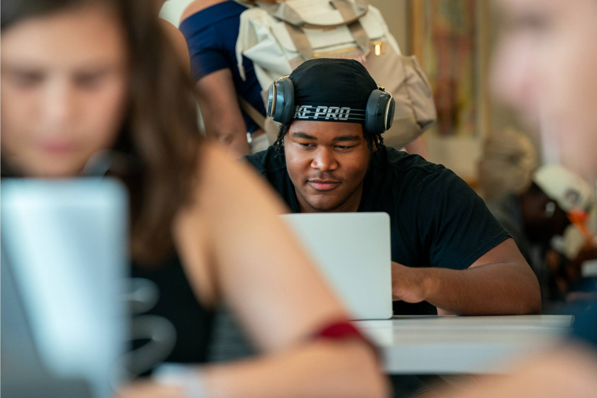 GVSU broadcasting student Ronald Jackson studies as part of the Oliver Wilson Scholars program at the Holton-Hooker Learning and Living Center on July 22.